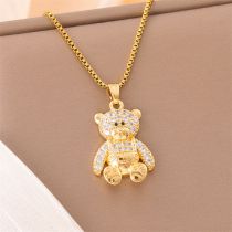 Fashion Gold Stainless Steel Zirconium Bear Necklace