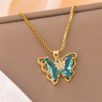 Fashion Gold Stainless Steel Diamond Butterfly Necklace
