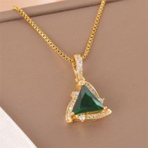 Fashion Gold Titanium Steel Diamond Triangle Necklace