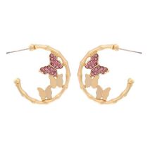 Fashion Peach Alloy Diamond Butterfly C-shaped Earrings