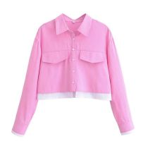 Fashion Pink Woven Lapel Button-down Shirt