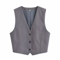 Fashion Grey Woven Striped Vest