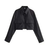 Fashion Black Polyester Double Pocket Lapel Shirt