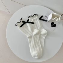 Fashion White Heel Bow Fungus Mid-calf Socks
