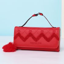Fashion Red Pu Clamshell Large Capacity Handbag