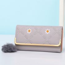 Fashion Grey Pu Daisy Flap Long Wallet