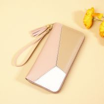 Fashion Pink Pu Contrasting Color Stitching Large Capacity Wallet