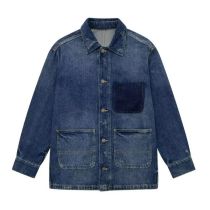 Fashion Navy Blue Denim Lapel Buttoned Jacket
