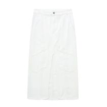 Fashion White Denim High Waist Slit Straight Skirt