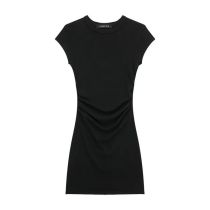 Fashion Black Blend Pleated Ribbed Skirt