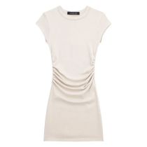 Fashion Off White Blend Pleated Ribbed Skirt