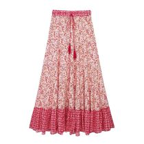 Fashion Pink Blend Printed Lace-up Skirt