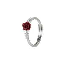 Fashion Cinnabar Rose Ring-white Gold Copper Flower Ring