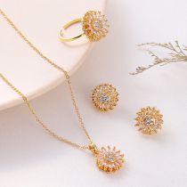 Fashion (gold) Sunflower Set Titanium Steel Diamond Sunflower Necklace Earrings Ring Set