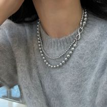 Fashion Gray Pearl Geometric Double Pearl Bead Necklace