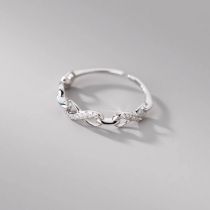 Fashion Silver Hollow Cross Wave Ring