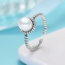 Fashion Silver Twist Pearl Ring