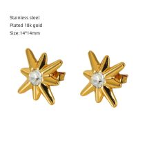 Fashion Gold Stainless Steel Eight-pointed Star Earrings With Zirconium