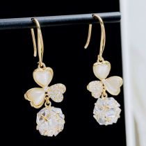 Fashion Zircon Clover (real Gold Plating Color Preservation) Copper Inlaid Zirconium Ball Cat's Eye Clover Earrings