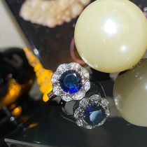 Fashion 【blue Corundum】 Gold Plated Copper Geometric Ring With Diamonds