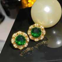 Fashion 【green Spinal】earrings Gold-plated Copper Geometric Stud Earrings With Diamonds