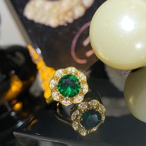 Fashion 【green Spinal】 Gold Plated Copper Round Ring With Zirconium