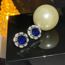Fashion 【blue Corundum】earrings Gold Plated Copper Round Stud Earrings With Zirconium