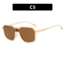 Fashion Golden Frame Dark Tea Pc Square Sunglasses