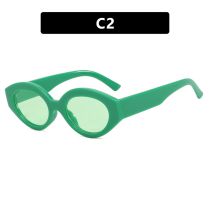 Fashion Solid Green Film Small Oval Sunglasses