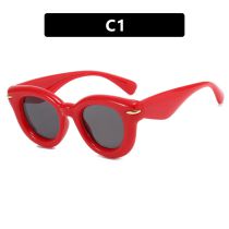 Fashion Red Frame Gray Film Thick Frame Rice Nail Sunglasses