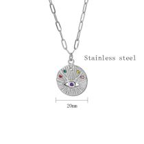 Fashion Silver Stainless Steel Diamond Eye Medallion Necklace