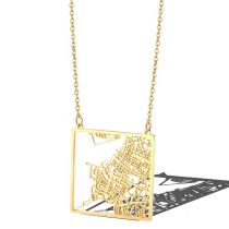 Fashion Rio De Janeiro Brazil - Gold Titanium Steel Square Hollow Necklace