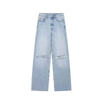 Fashion Light Blue Distressed High-waisted Wide-leg Jeans