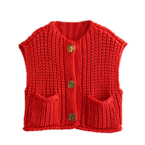 Fashion Red Knitted Buttoned Vest Jacket