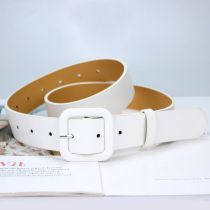 Fashion White Metal Square Buckle Wide Belt