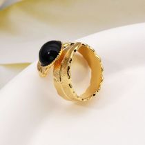 Fashion Gold Metal Agate Leaf Ring