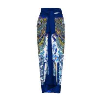 Fashion Blue Wrap Skirt Nylon Printed Knotted Beach Skirt