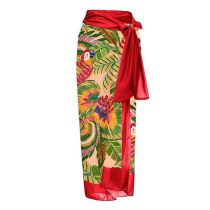Fashion Red Wrap Skirt Nylon Printed Knotted Beach Skirt