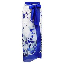 Fashion Blue Skirt Polyester Printed Knotted Beach Skirt