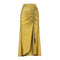 Fashion Yellow Wrap Skirt Polyester Pleated Skirt