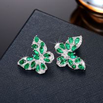 Fashion Green Copper Diamond Butterfly Earrings