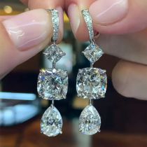 Fashion Silver Copper Diamond Square Drop Earrings