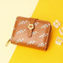 Fashion Brown Pu Printed Zipper Wallet