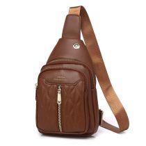Fashion Brown Pu Multi-layer Zipper Large Capacity Crossbody Bag