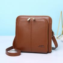 Fashion Brown Pu Large Capacity Square Crossbody Bag