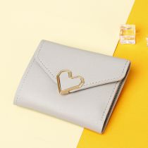 Fashion Short Gray Pu Heart Buckle Flip Wallet