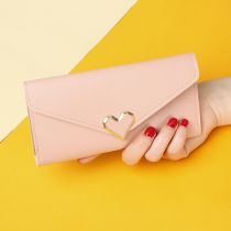 Fashion Long Light Pink Pu Heart Buckle Flip Wallet