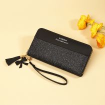 Fashion Black Pu Contrasting Tassel Wallet