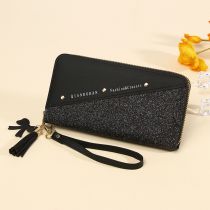 Fashion Black Pu Contrasting Color Tassel Long Zipper Large Capacity Coin Purse