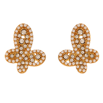 Fashion Gold Alloy Diamond Pearl Butterfly Stud Earrings